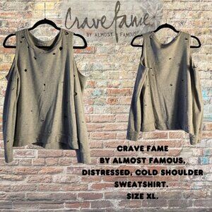 CraveFame by Almost Famous, distress, cold shoulder sweatshirt. Size XL